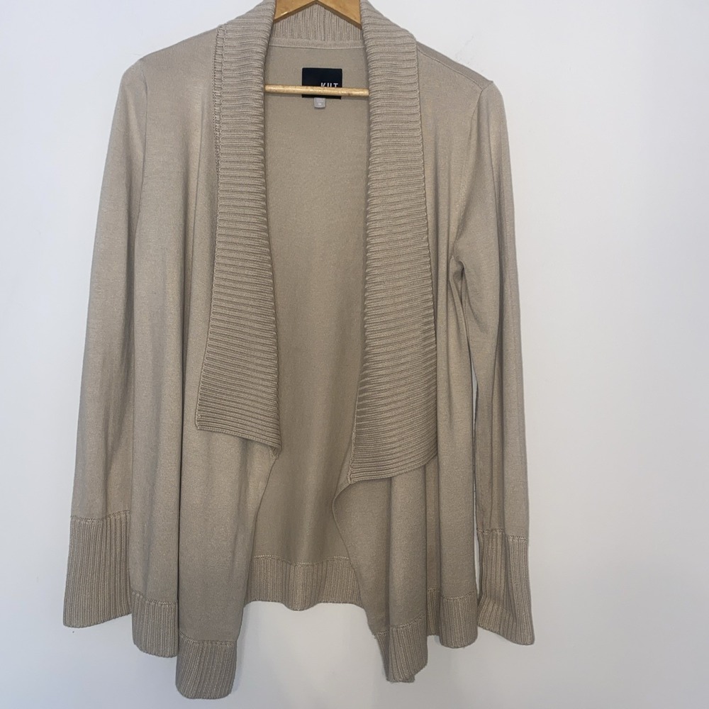 Kut‎ From The Kloth Taupe Shawl Collar Open Front Cardigan Lightweight Medium